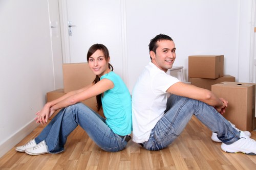 Commercial office furniture and equipment being prepared for relocation